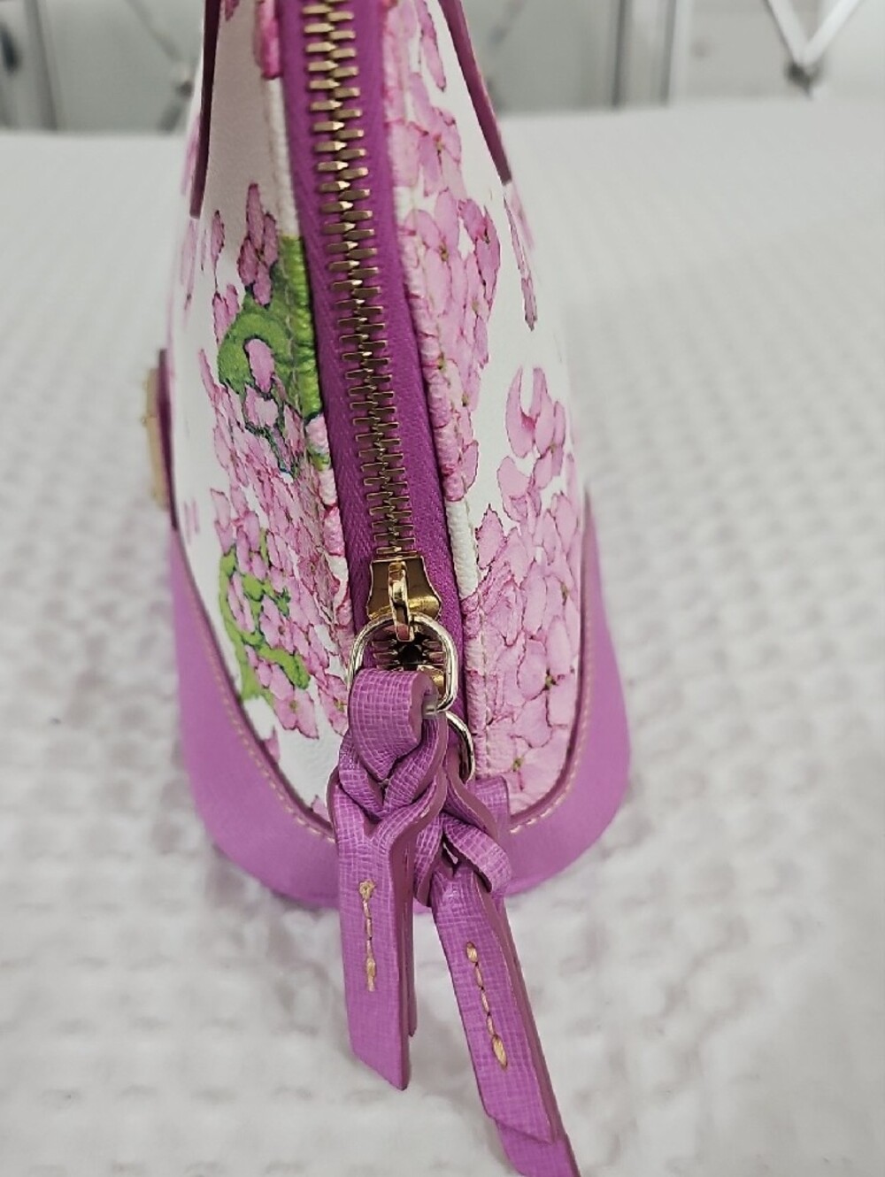 Mini Dooney & Bourke Pink Floral Dome Satchel with Green Leaf Accents - Picture 3 of 10
